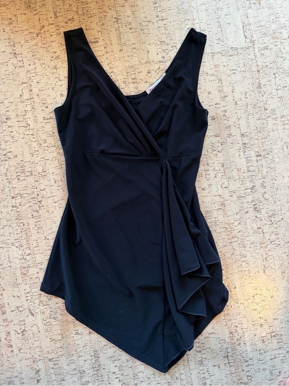 White House Black Market Black Ruffle Asymmetrical Top XS Made in USA